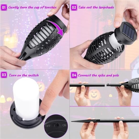 Halloween Solar Lights Outdoor Purple Flickering Flame Torch Yard Garden Patio D - Picture 5 of 7